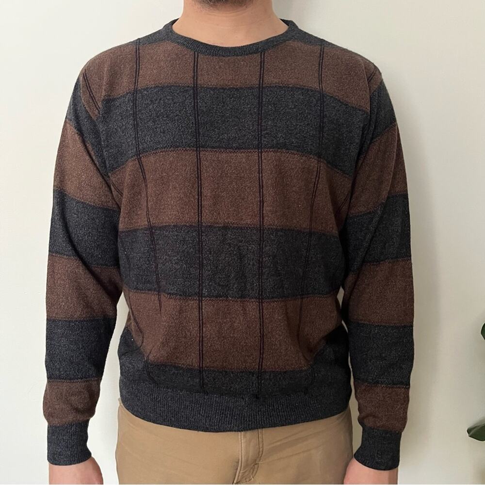Dockers 90s Striped Knit Sweater Large Brown Gray Earth Toned Dark Academia